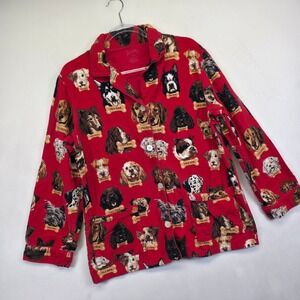 Nick and Nora Pajama Top Womens M Red‎ Dog Milkbone Flannel Holiday Sleep Shirt